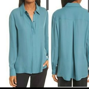Vince Sea Glass Hi Low Silk Blouse